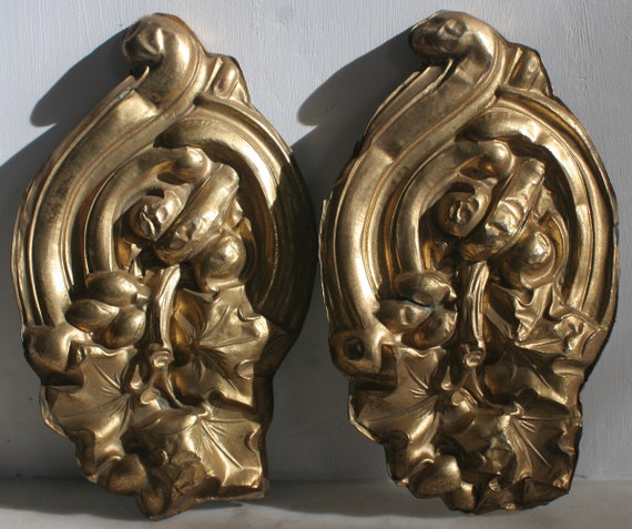 Antique Gold Brass Curtain Tiebacks Pair Of 2 Pressed Etsy