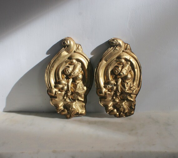 Antique Gold Brass Curtain Tiebacks Pair Of 2 Pressed Etsy