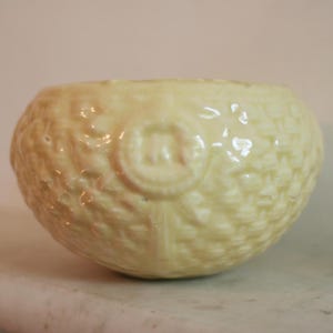 Vintage McCoy Basket Weave Planter, Embossed Basketweave Yellow Jardiniere Pot, 1930s, Rare