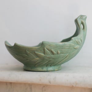 Vintage McCoy Large Leaf Planter, Rare Matte Green 1930s Pot, Leaves Bowl