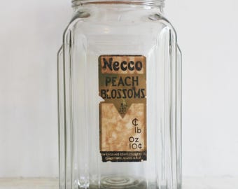 Vintage Art Deco Necco Peach Blossoms Glass Jar: 1930s Store Display