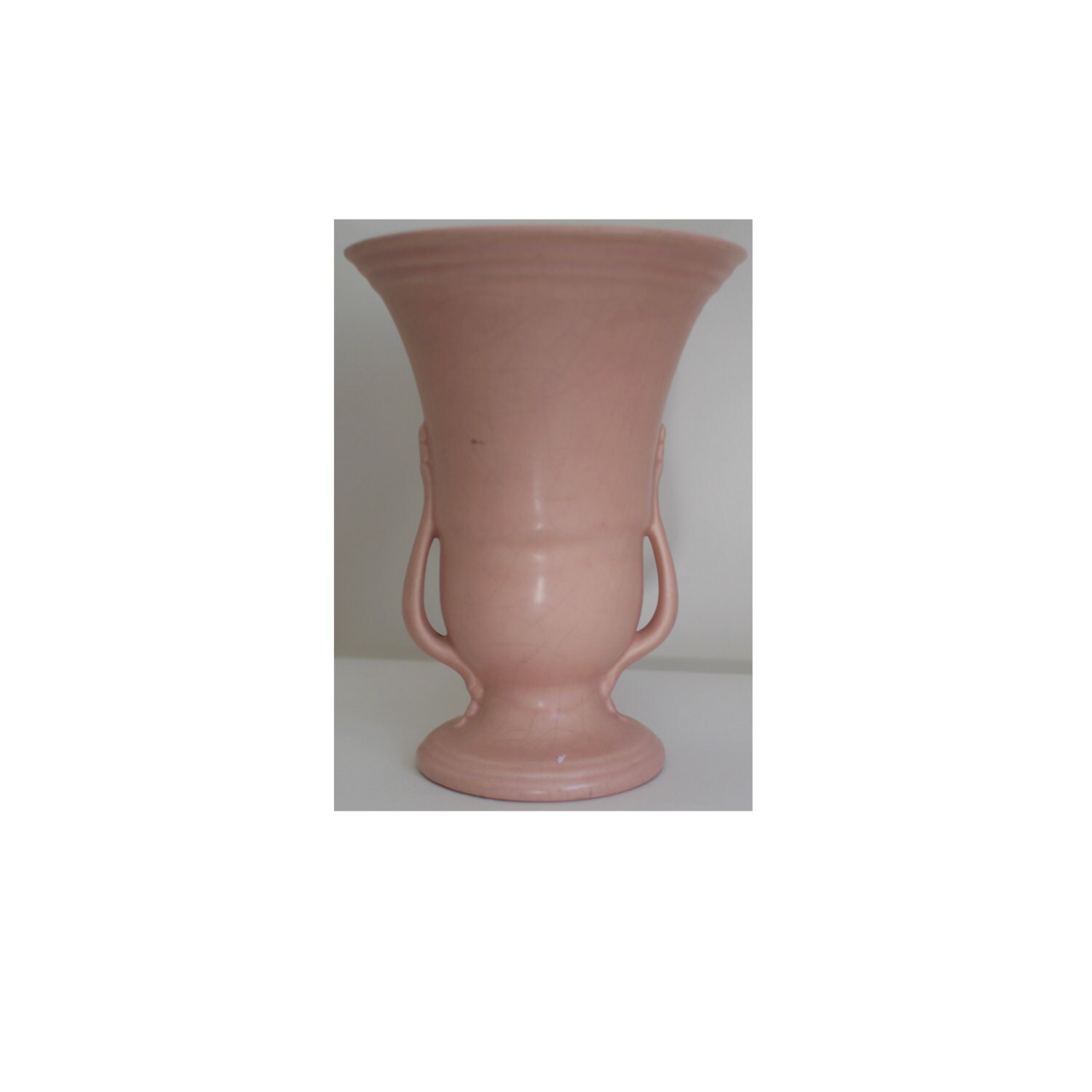 Vintage Pink Vase, Large Double Handle Urn, 1940S Pottery, Usa, Zanesville? Weller?
