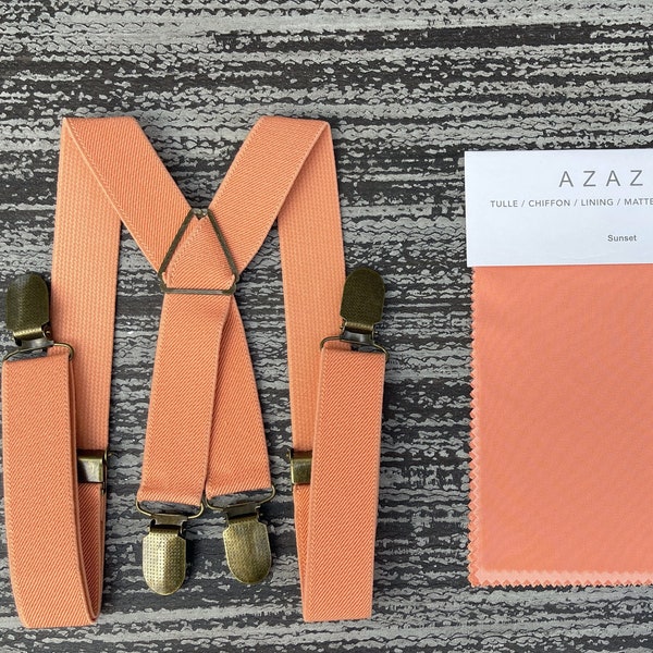 Sunset Orange suspenders , Adjustable Coral x - Back braces , Boys Ring Bearer gift , Men's Groom outfit , Groomsmen Wedding Suspenders