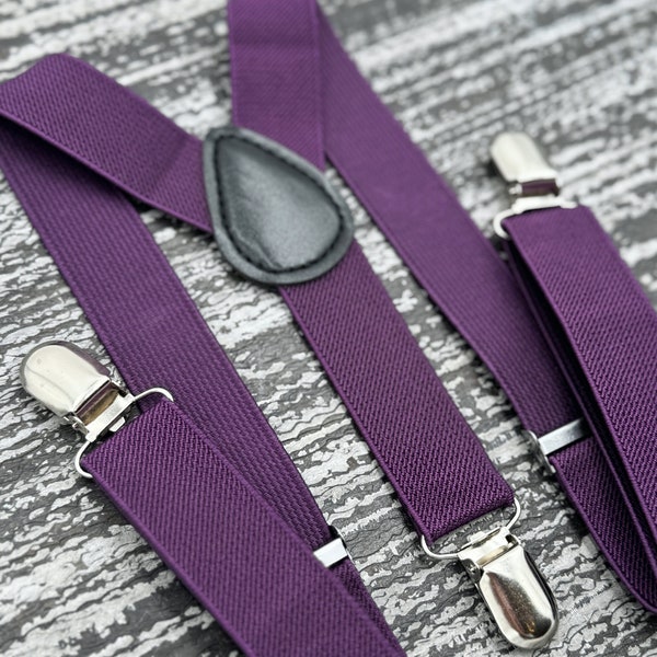 Plum Suspenders , Purple Adjustable Y-Back Suspenders , Wedding outfit , Boy's Ring Bearer braces , Men's Groomsmen Eggplant Suspenders