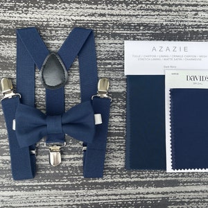 Navy Blue bow tie & Suspenders , Ring Bearer boy's gift , Groomsmen Navy outfit , Men's Pocket Square , Marine wedding set image 4