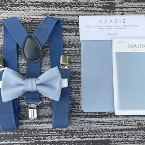 Dusty Blue Bowtie & Steel Suspenders | Pocket Square | Ring Bearer Outfit | Boho Wedding | Rustic Wedding Outfit