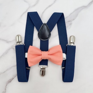 Sunset Bow Tie & Navy Blue Suspenders – All Sizes Baby to Adult, Ring Bearer Outfit, Rustic Wedding, Groomsman Gift, Pocket Square