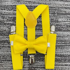 Yellow bow tie & Suspenders , Ring Bearer boy's gift , Men's pocket square , Groomsmen Wedding outfit , Cake Smash outfit , costume image 5