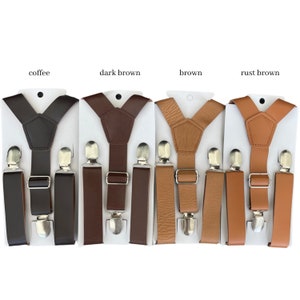 Leather Suspenders , Mens Brown Braces , Cognac Boy's Suspenders , Groomsmen Ring Bearer outfit , Rustic Wedding gift image 3
