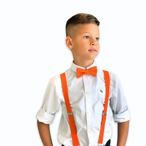 Orange bow tie & Suspenders , Ring Bearer boy's gift , Men's pocket square , Groomsmen wedding accessories image 5