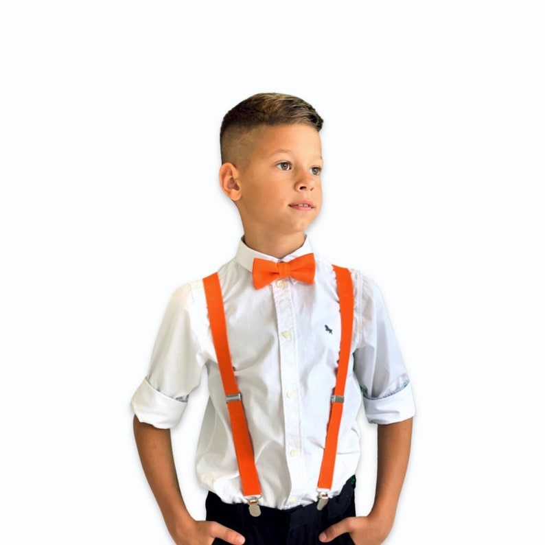 Orange bow tie & Suspenders , Ring Bearer boy's gift , Men's pocket square , Groomsmen wedding accessories image 5