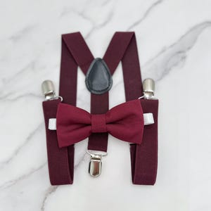 Wine Bow Tie & Suspenders – All Sizes Baby to Adult, Cabernet Bow tie, Ring Bearer Outfit, Rustic Wedding, Groomsman Gift, Pocket Square