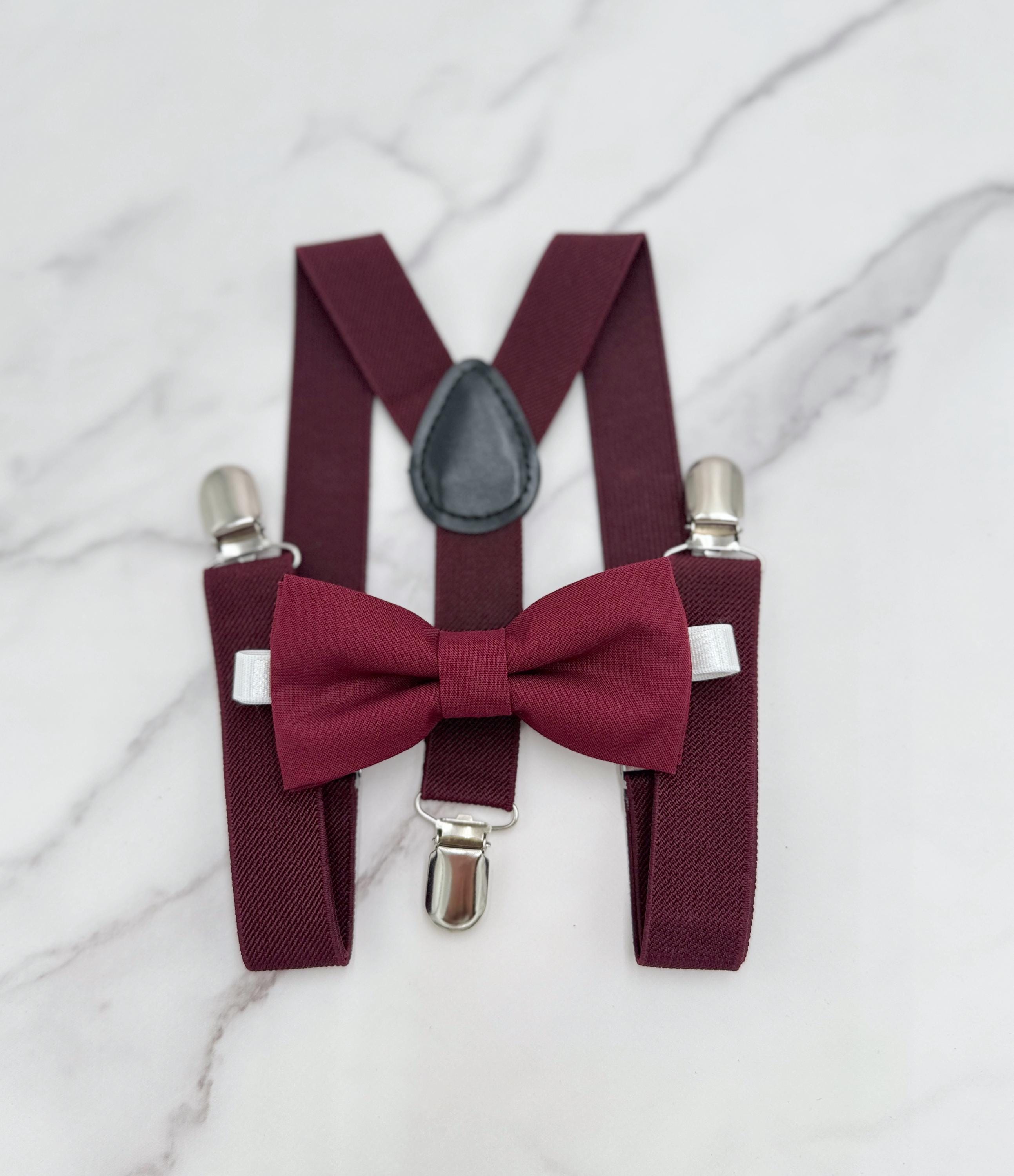 Wine Bow Tie & Suspenders – All Sizes Baby to Adult, Cabernet Bow tie, Ring Bearer Outfit, Rustic Wedding, Groomsman Gift, Pocket Square