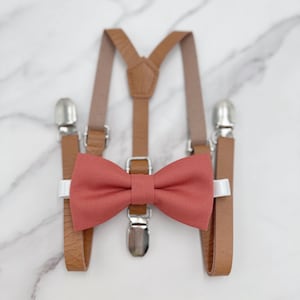 Spice Bow Tie & Suspenders | Sedona Bow | Groomsman Suspenders | Skinny Suspenders | Vegan Leather | Ring Bearer outfit | Rustic Wedding