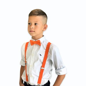 Orange bow tie & Suspenders , Ring Bearer boy's gift , Men's pocket square , Groomsmen wedding accessories image 4