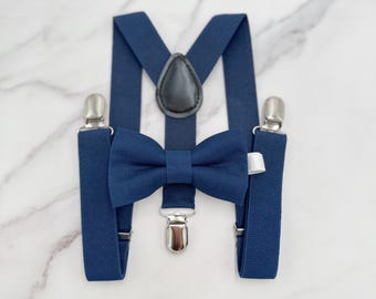 Navy Bow tie & Suspenders | Pocket Square | Ring Bearer Outfit | Boho Wedding | Marine Bow Tie | Groomsman Gift | Formal Wedding Party