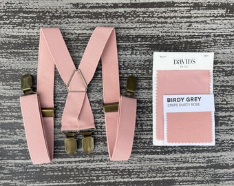 Dusty Pink suspenders , Adjustable x - Back Suspenders with brass clips  , Kids Baby Boy Ring Bearer Men's Groom Best Man Wedding outfit