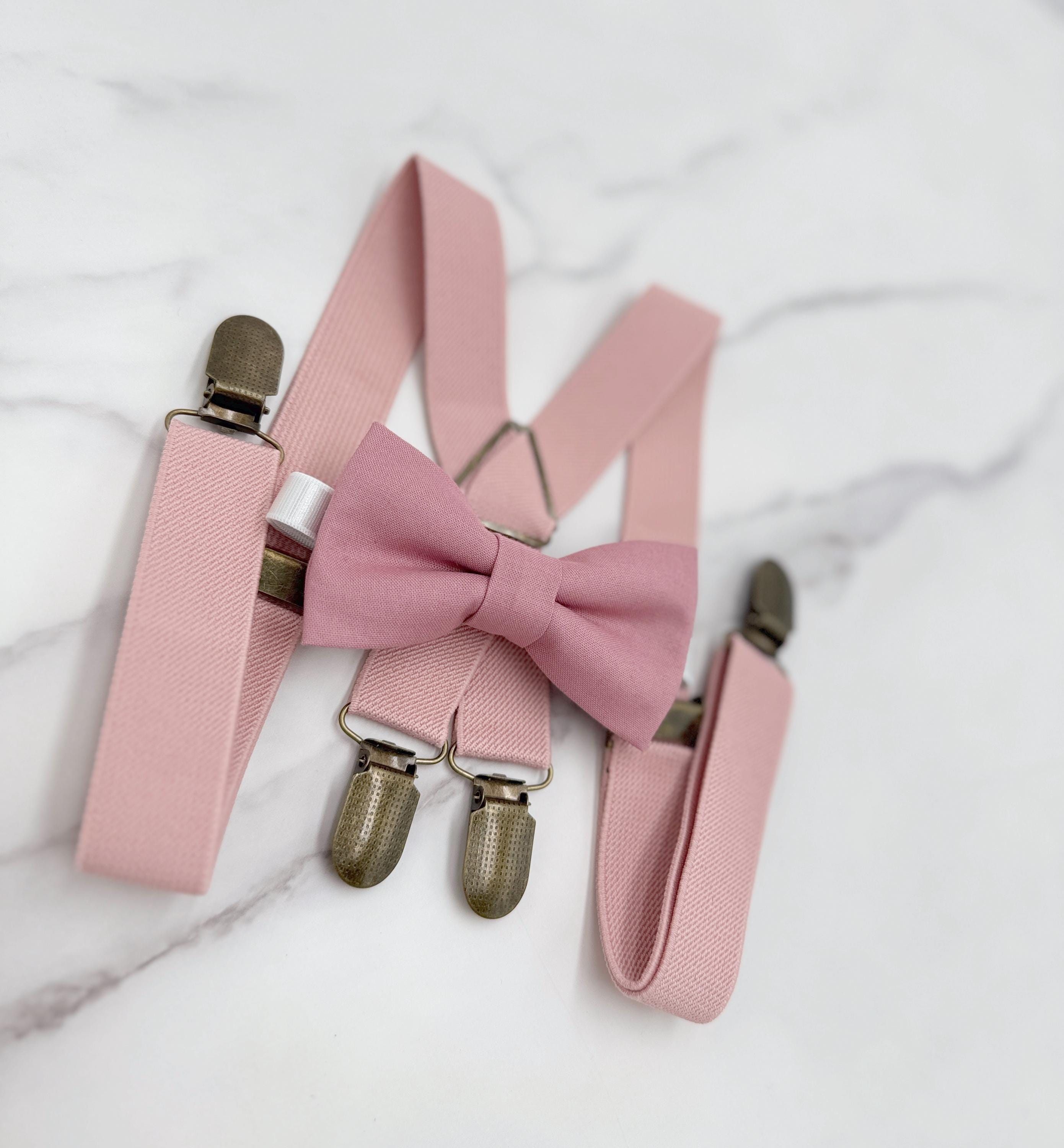 rose pink bow tie and suspenders
