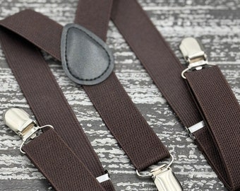 Coffee Dark Brown suspenders , Men's Braces , Ring Bearer boy's gift , Groomsmen Wedding outfit