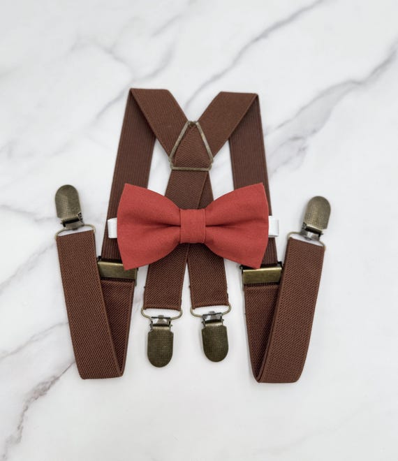 Terracotta Bow Tie & Suspenders, Cinnamon Bow, X - Back  display picture 3