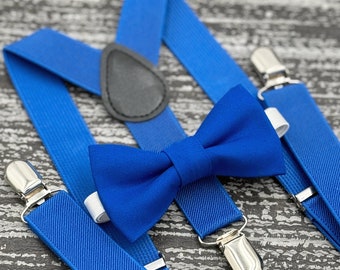 Royal Blue bow tie & Suspenders , Ring Bearer boy's gift , Men's pocket square , wedding Groomsmen outfit , Sapphire Groom braces