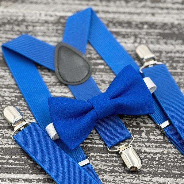 Royal Blue bow tie & Suspenders , Ring Bearer boy's gift , Men's pocket square , wedding Groomsmen outfit , Sapphire Groom braces