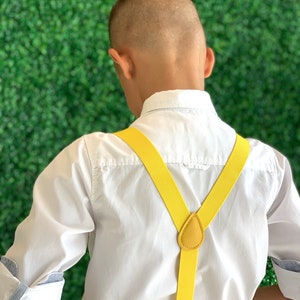 Yellow bow tie & Suspenders , Ring Bearer boy's gift , Men's pocket square , Groomsmen Wedding outfit , Cake Smash outfit , costume image 4