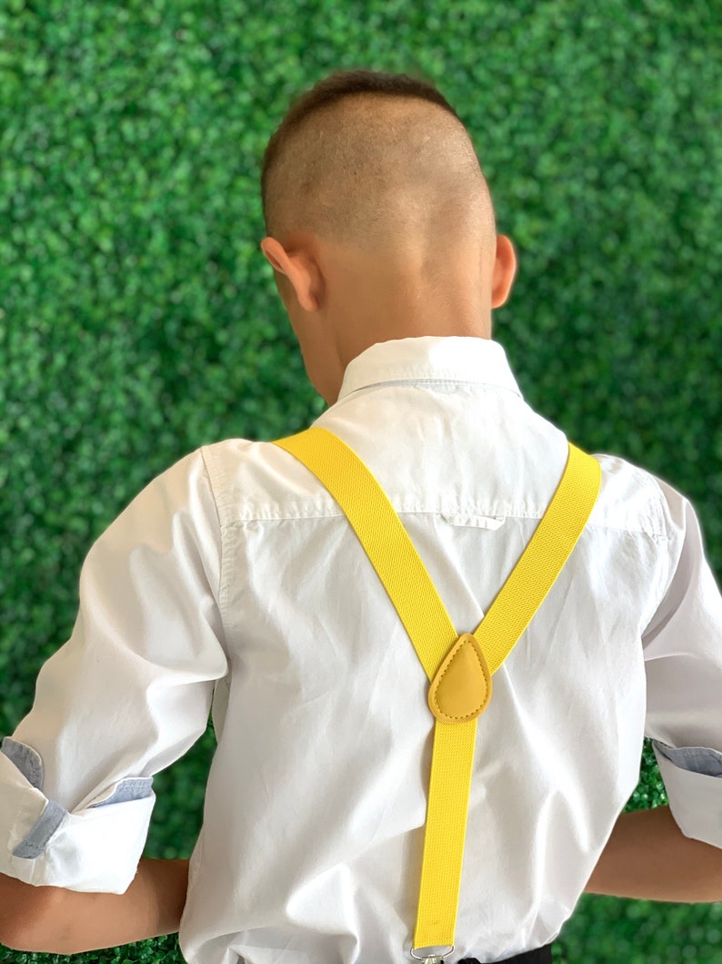 Yellow bow tie & Suspenders , Ring Bearer boy's gift , Men's pocket square , Groomsmen Wedding outfit , Cake Smash outfit , costume image 4