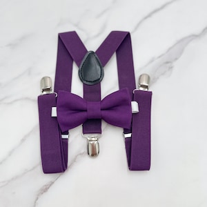 Plum Bow Tie & Suspenders – All Sizes Baby to Adult, Purple Bowtie, Ring Bearer Outfit, Groomsman Gift, Rustic Wedding