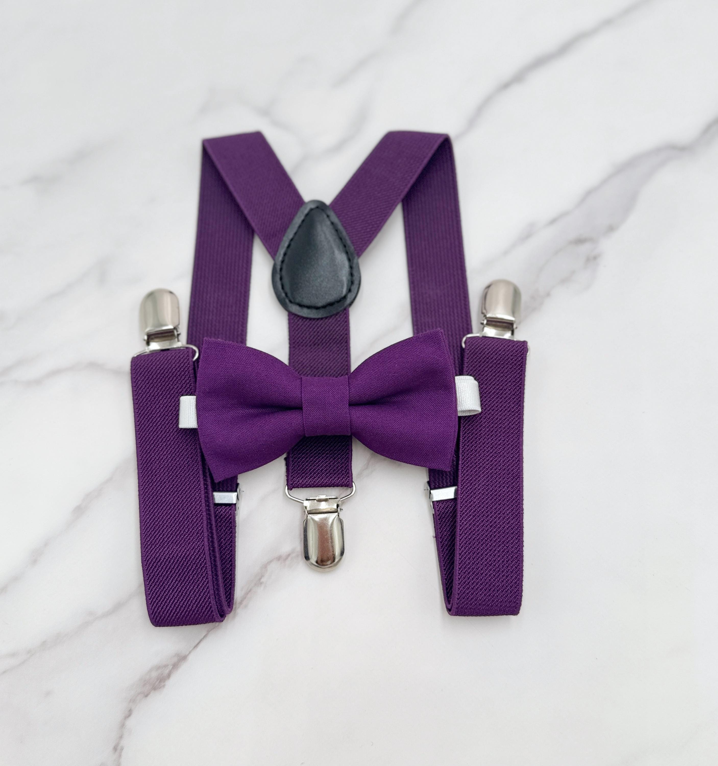 dark purple bow tie and suspenders