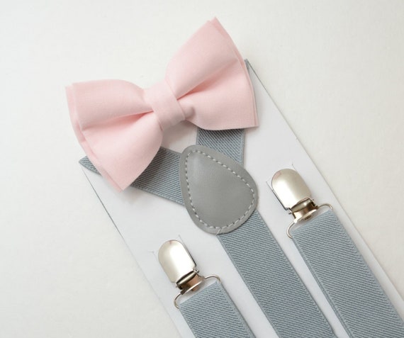 Kids Boys Mens Light Gray Suspenders /& Mauve Pink Bow tie Infant ADULT SET