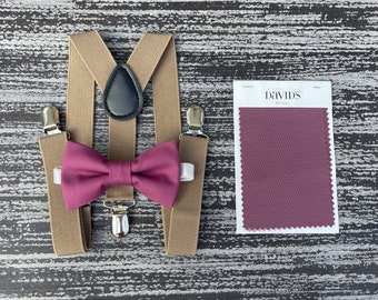 Chianti bow tie and Taupe suspenders , Ring Bearer Groom best Man outfit , Kids Baby boy gift set , Mens wedding accessories