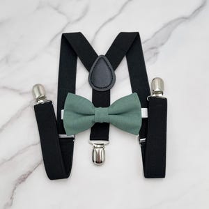 Eucalyptus Bow tie & Suspenders | Black Braces | Sea Glass Bow Tie | Pocket Square | Ring Bearer Outfit | Boho Rustic Wedding Outfit