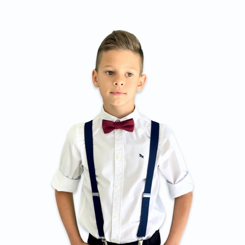 Wine Bow Tie and Navy Blue Suspenders Ring Bearer Etsy