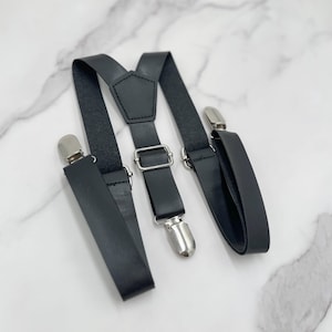 Black Leather Suspenders for Men & Kids – All Sizes from Toddler To Adult , Rustic Wedding, Ring Bearer Groomsman Outfit, Boy Suspenders