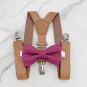Chianti Bow Tie & Suspenders | Vegan Leather Suspenders  | Groomsman Outfit | Pocket Square | Ring Bearer outfit