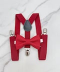 Apple Red Bow Tie & Suspenders – All Sizes Baby to Adult, Ring Bearer Outfit, Groomsman Gift, Rustic Wedding, Christmas Bow tie