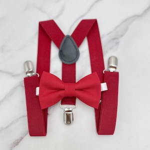 Apple Red Bow Tie & Suspenders – All Sizes Baby to Adult, Ring Bearer Outfit, Groomsman Gift, Rustic Wedding, Christmas Bow tie