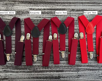 Tirantes Apple RED, Tirantes con espalda en Y de vino Cabernet rojo borgoña, Traje de portador de anillo para niño bebé, Accesorios para novio de padrino para hombre