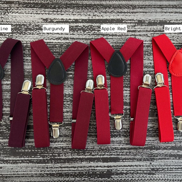 Apple RED suspenders , Red Burgundy Cabernet Wine Y-Back Suspenders , Kid baby Boy Ring Bearer outfit , Mens Best Man Groom accessories