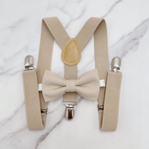 Biscotti Bowtie & Suspenders | Champagne Suspenders | Pocket Square | Ring Bearer Outfit | Boho Rustic Wedding Outfit | Frost Bow Tie