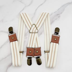 Striped Suspenders, Ivory Suspenders, All Sizes Baby to Adult, Boys and Men Suspenders, Ring Bearer Groomsmen Set, Rustic Wedding Outfit