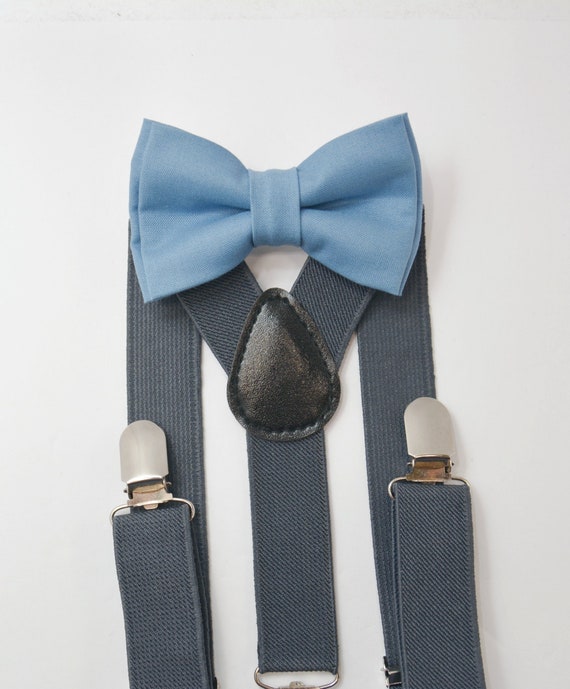 Kids Boys Mens Baby Dark Gray Suspenders /& Teal Bow tie Infant ADULT SET