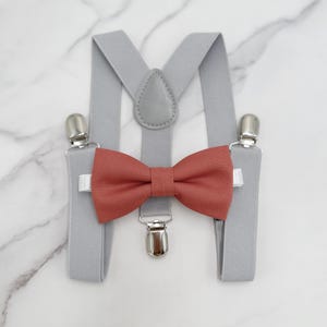 Spice Bow tie & Suspenders, Light Gray Braces, Sedona Bow, Pocket Square, Ring Bearer Outfit, Boho Wedding, Rustic Wedding Outfit