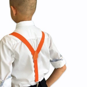 Orange bow tie & Suspenders , Ring Bearer boy's gift , Men's pocket square , Groomsmen wedding accessories image 3