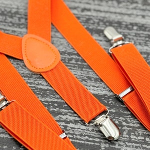 Orange bow tie & Suspenders , Ring Bearer boy's gift , Men's pocket square , Groomsmen wedding accessories image 2