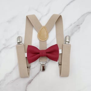 Rosewood Bowtie & Suspenders | Champagne Suspenders | Pocket Square | Ring Bearer Outfit | Boho Rustic Wedding Outfit | Desert Rose Bow Tie