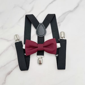 Cabernet Bow tie & Suspenders | Black Braces | Wine Bow Tie | Pocket Square | Ring Bearer Outfit | Boho Wedding | Rustic Wedding Outfit