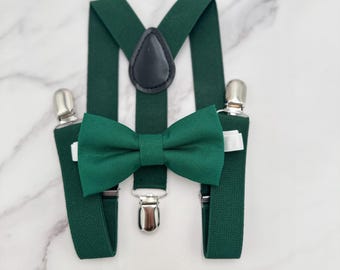 Emerald Bow Tie & Suspenders – All Sizes Baby to Adult, Ring Bearer Outfit, Groomsman Gift, Boho Wedding, Pocket Square Set
