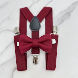 Burgundy Bow tie & Suspenders | Pocket Square | Ring Bearer Outfit | Boho Rustic Wedding | Wine Bowtie | Groomsman Gift